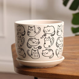 Горшок для цветов «Коты», 800 мл, d=12 см, h=10 см, керамический, с поддоном, белый