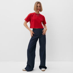 Футболка укороченная женская MINAKU OVERSIZE FIT, фуксия, размер 50