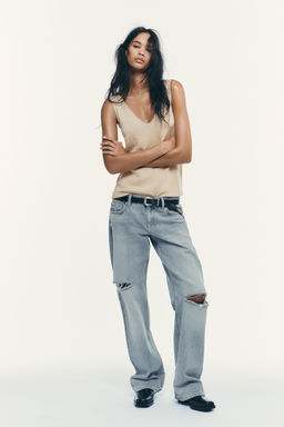 TRF LOW-RISE WIDE-LEG RIPPED JEANS