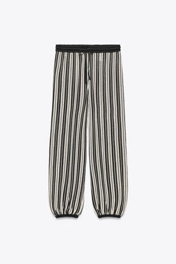 STRIPED CUFFED HEM LINEN BLEND TROUSERS - Zara фото 6