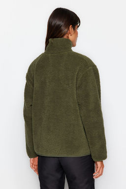 TRENDYOLMILLA Winter Essentials Gri Polar Fermuarl? Dik Yaka Uzun Kol Cep Detayl? Orme Sweatshirt TWOAW24SW00071 фото 3