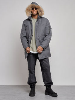 Парка мужская зимняя удлиненная с мехом темно-серого цвета 8318TC - Wonderrman фото 6