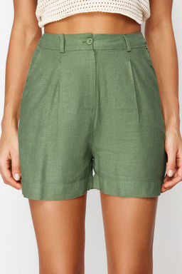 TRENDYOLMILLA Yesil Pile ve Cep Detayl? Pamuk Keten Dokuma Sort TWOSS24SR00064 фото 5