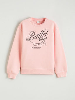 Bask?l? K?z ?ocuk Kal?n Sweatshirt