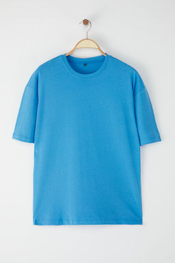 Koyu Mavi Oversize/Genis Kesim %100 T-Shirt TMNSS22TS0318