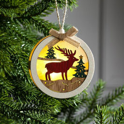 Ёлочная игрушка Шар с оленёнком, 10х10х3 см, от батареек, свечение тёплое белое