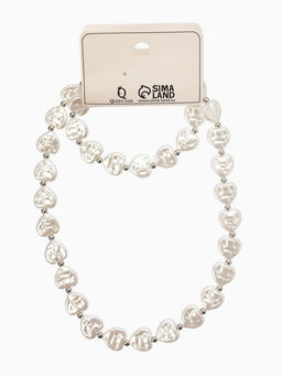 Набор 2 предмета: бусы, браслет «Жемчуг барочный. Сердечки», 40/18 см, белый в серебре