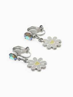 Серьги-клипсы детские «Выбражулька» ромашки с кругом кристалл, жёлто-белые