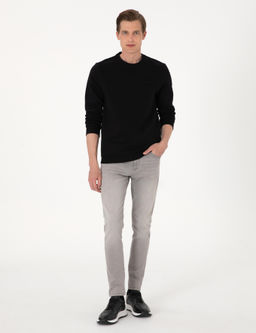Siyah 3 _plik Regular Fit __i Polarl_ Bisiklet Yaka Basic Sweatshirt