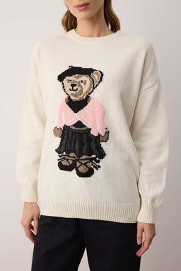 Ekru Genis Kal?p Bisiklet Yakal? Ay?c?kl? Triko Kazak TWOAW26KZ00297 - Trendyolmilla фото 3