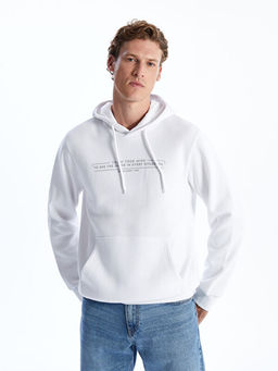 Uzun Kollu Bask?l? Erkek Kal?n Hoodie