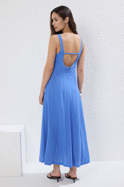 TRENDYOLMILLA Mavi A Kesim Kare Yaka Kup Detayl? S?rt? Ayar Ask?l? Astarl? Dokuma Elbise TWOSS25EL00133  фото 5