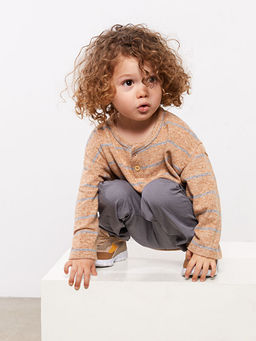 Bisiklet Yaka Uzun Kollu ?izgili Erkek Bebek Sweatshirt