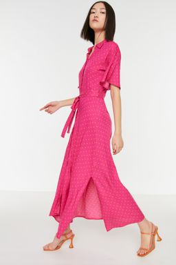 TRENDYOLMILLA Siyah Kusakl? Puantiyeli Maxi Viskon Dokuma Gomlek Elbise TWOSS19EL0094