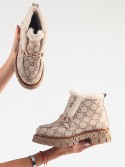 Ботинки 307.PODYUM141 br.Бежевый гучи коричневый/мех