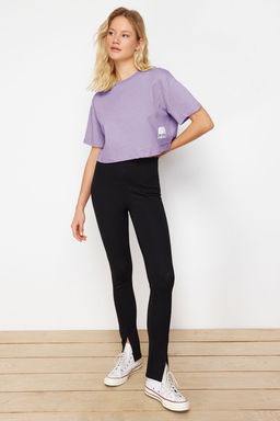 TRENDYOLMILLA Gri %100 Pamuk Relaxed/Rahat Kal?p Dokuma Etiket Detayl? Orme T-Shirt TWOSS24TS00219 фото 4