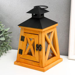 Деревянный подсвечник на 1 свечу «Фонарь трапеция», коричневый, жёлтый, 20.5×12.5×12.5 см