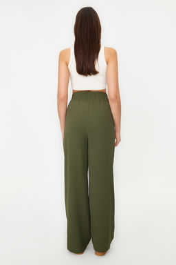 Haki Wide Leg/Genis Paca Beli Lastikli Dokuma Pantolon TWOSS22PL00024