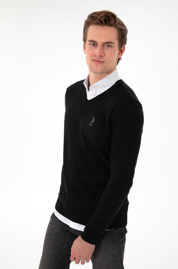Erkek Slim Fit V Yaka Siyah Basic Kazak - U.s. polo assn фото 3