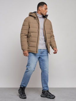 Куртка спортивная мужская зимняя с капюшоном коричневого цвета 8357K - Wonderrman фото 4