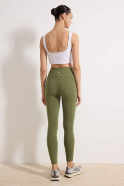 Ac?k Haki Soft F?rcal? Kumas Reflektor Bask? Detayl? Tam Boy Orme Spor Tayt THMAW25TY00020