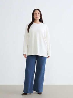 B?y?k Beden Bisiklet Yaka Ta?l? Kad?n Sweatshirt