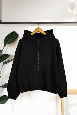 Siyah Oversize/Rahat Kesim Basic Kapusonlu Kal?n Ici Polarl? Orme Sweatshirt TWOAW24SW00188