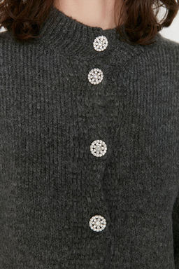 Antrasit Yumusak Dokulu Mucevher Dugmeli Ceket Gorunumlu Triko H?rka TWOAW21HI0034