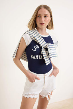 Ac?k Mavi Y?rt?k Detayl? Ekstra Mini Denim Sort TWOSS26SR00218 - Trendyolmilla фото 6
