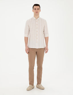 Рубашка Regular Fit коричневая льняная смесь