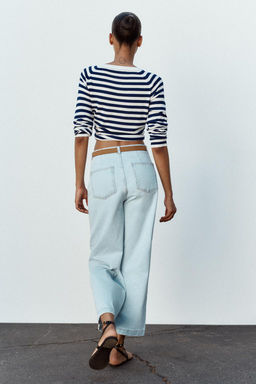 Z1975 WIDE-LEG CROPPED HIGH-WAIST BELTED JEANS - Zara фото 5