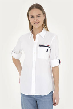 Женская белая рубашка с длинным рукавом - U.s. polo assn фото 3