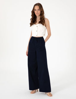 Lacivert Y_ksek Bel Loose Fit Pantolon