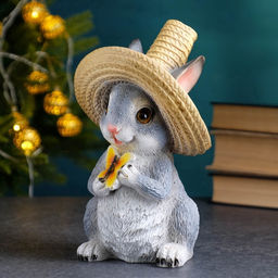 Садовая фигура из полистоуна Зайка в соломенной шляпе с бабочкой, 19?12?14 см, МИКС