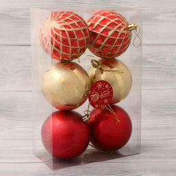 Ёлочные игрушки Беата сеточка, шары новогодние, d=8 см, набор 6 шт., золотисто-красный - Зимнее волшебство фото 2