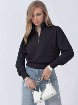 K12592 Свитшот OVER SIZE (плотный хлопок) ЧЕРНЫЙ