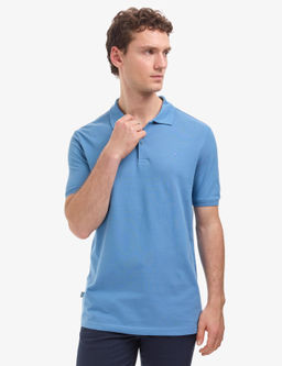 Koyu Mavi Regular Fit %100 Pamuk K_vr_lmaz Polo Yaka Basic Ti__rt