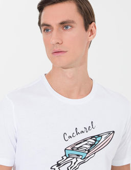 Белая футболка узкого кроя с круглым вырезом