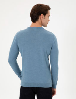 Erkek Slim Fit Bisiklet Yaka Mavi Kazak - U.s. polo assn фото 5