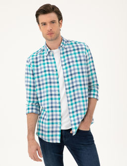 Turkuaz Regular Fit %100 Keten G_mlek