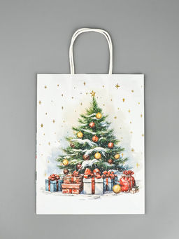 Цена за 2 шт. Пакет бумажный подарочный новогодний крафт Подарки под ёлкой 27?21?11 см