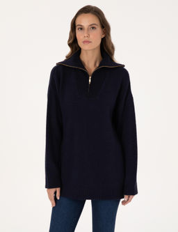 Lacivert Comfort Fit Fermuarl_ _al Yaka Kazak - Pierre cardin фото 3