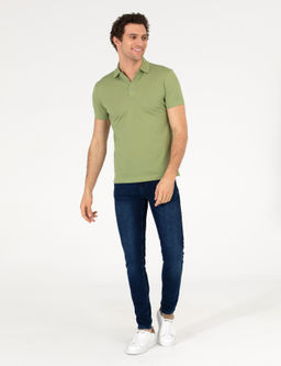 A__k Ye_il Polo Yaka Slim Fit Basic Merserize T-shirt