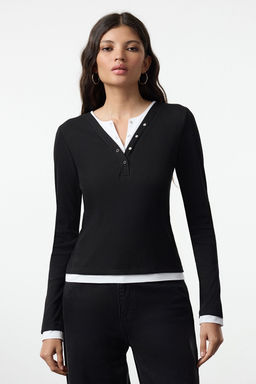 Siyah Orme Garnili Fitted/Vucuda Oturan C?tc?t Detayl? Orme Bluz TWOAW25BZ00255 - Trendyolmilla фото 2