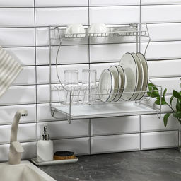 Сушилка для посуды с поддоном 2-х ярусная, настольно-настенная, 39.5×25×38 см, хром