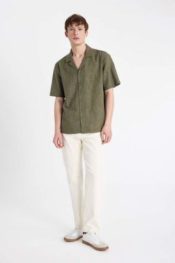 Хлопковая рубашка с короткими рукавами и воротником-поло Relax Fit - Defacto фото 2