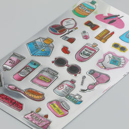 Цена за 3 шт. Наклейка пластик "Косметика/Учебный процесс" МИКС 9,5х17,5 см