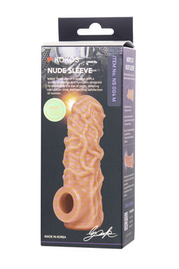 Насадка реалистичная KOKOS NUDE SLEEVE с дополнительной стимуляцией, TPE, телесная, 12 см