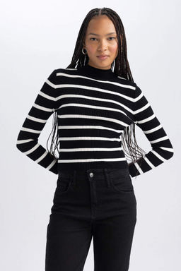 Свитер узкого кроя в полоску с полуводолазкой - Defacto фото 4