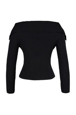 Siyah Carmen Yaka Triko Kazak TWOAW22KZ0993